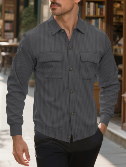 Double pocket waffle check casual shirt