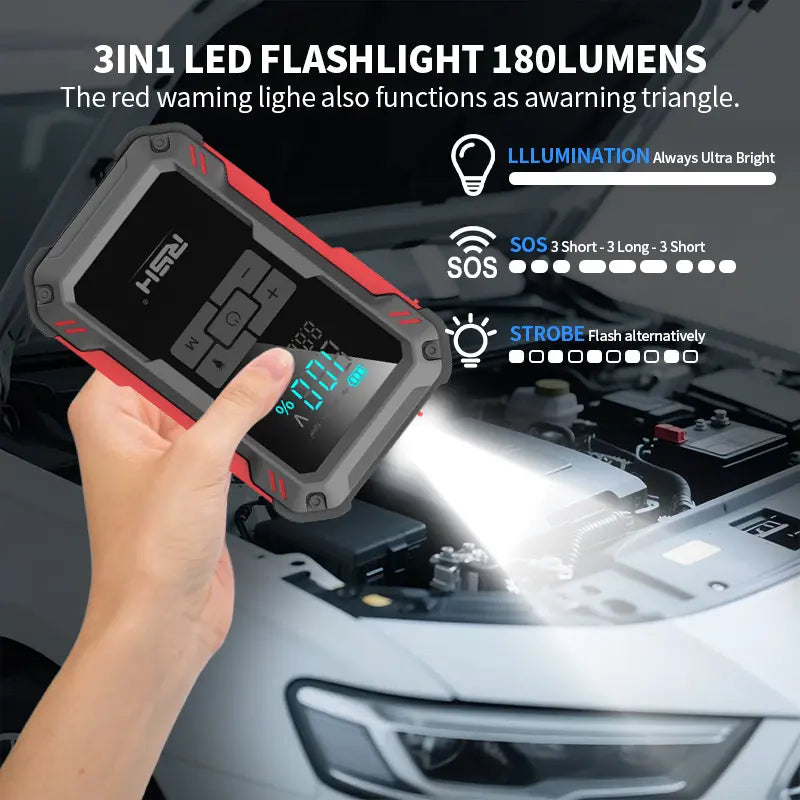 Arrancador de batería 15000 mAh 12V con compresor 150 PSI